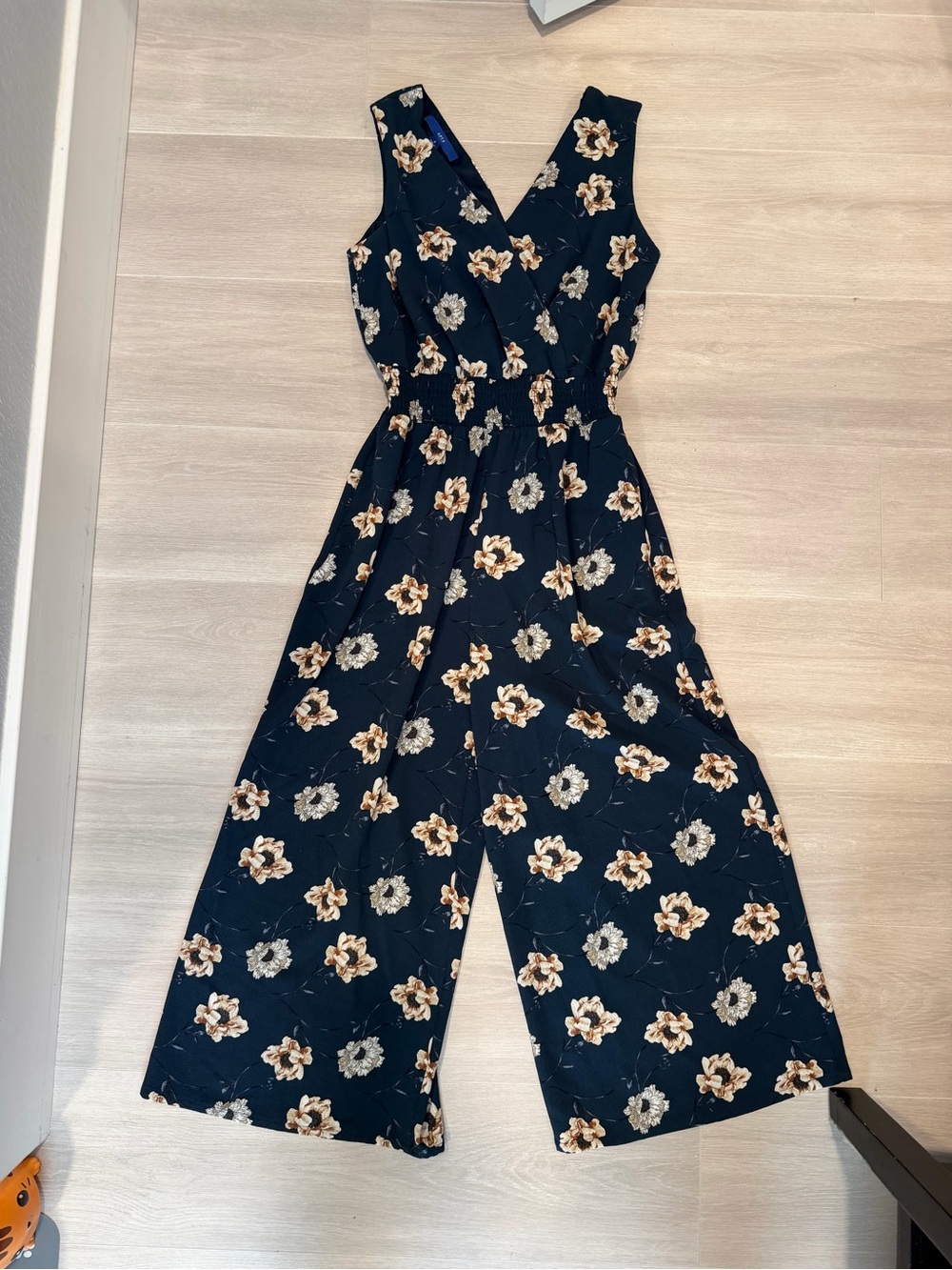 Apt. 9 Navy Floral V-Neck Wide-Leg Jumpsuit